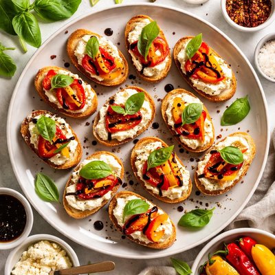 Image of Goat Cheese Roasted Pepper and Basil Appetizers