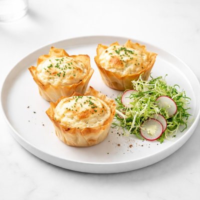 Image of Goat Cheese Souffles in Phyllo Cups with Frisee Salad
