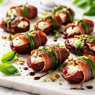 Image of Goat Cheese Stuffed Dates with Basil Prosciutto