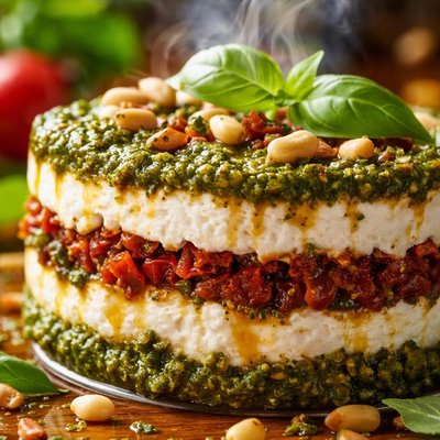 Image of Goat Cheese Sun Dried Tomato and Pesto Torta