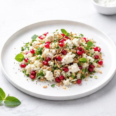 Image of Goats Cheese and Pomegranate Couscous with Pine Nuts