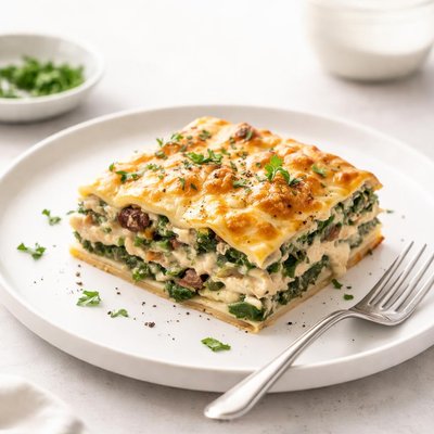 Image of Golden Gruyere Spinach and Mushroom Lasagna