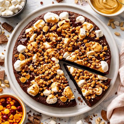 Image of Gooey Marshmallow Peanut Butter Brownie Cake