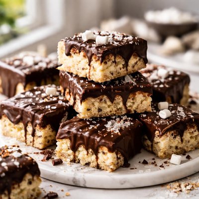 Image of Gooey Rice Krispie Treats Covered in Chocolate