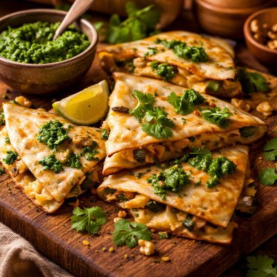 Image of Gouda Quesadilla with Cilantro Walnut Pesto