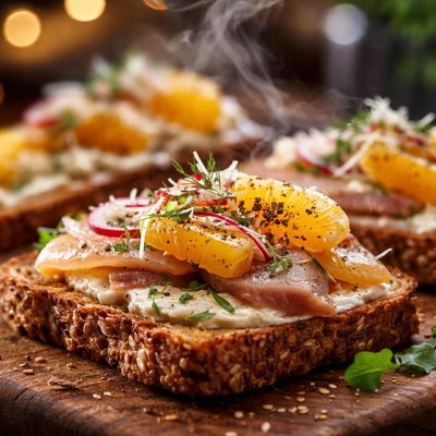 Image of Granary Toasts with Smoked Fish Horseradish and Orange
