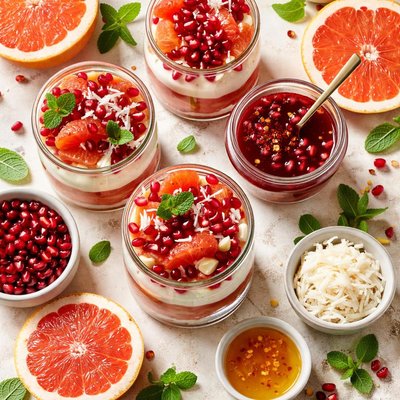Image of Grapefruit Cloud Parfaits with Spicy Pomegranate Glaze