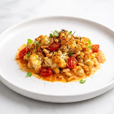 Image of Gratin of Cauliflower Tomato Pine Nuts Saffron