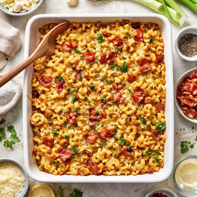 Image of Gratin of Macaroni with Bacon and Leeks