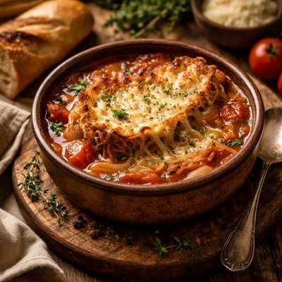 Image of Gratin Onion Soup with Tomatoes
