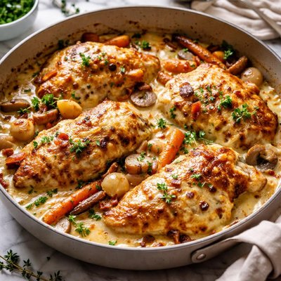 Image of Gratineed Chicken in Cream Sauce Poulet a La Fermiere