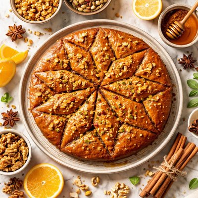 Image of Greek Baklava Walnut Honey Glazed Cake