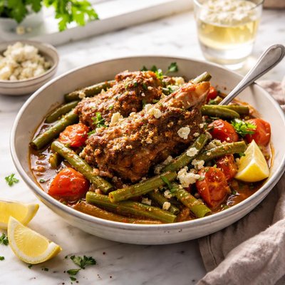 Image of Greek Braised Lamb with Green Beans and Tomato