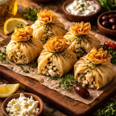 Image of Greek Chicken and Feta Phyllo Bundles
