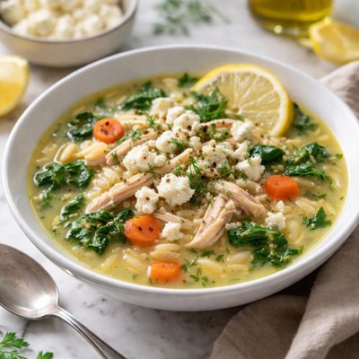 Image of Greek Chicken Soup with Feta Cheese