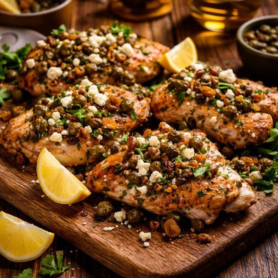 Image of Greek Chicken with Capers Raisins and Feta