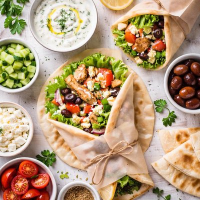 Image of Greek Chicken Wrap with Herb Yogurt Sauce