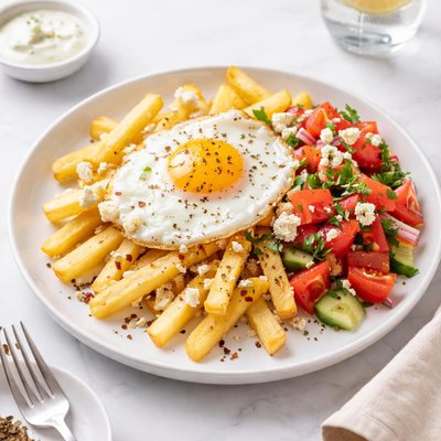 Image of Greek Chips with Egg and Tomato