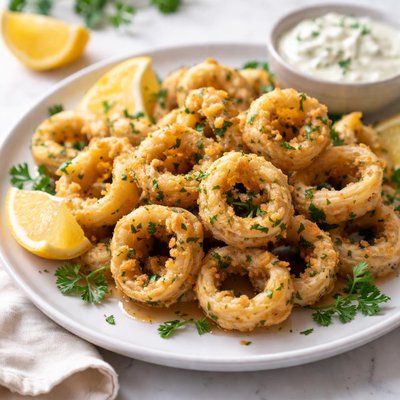 Image of Greek Fried Squid in Parsley and Lemon Batter Kalamarakia