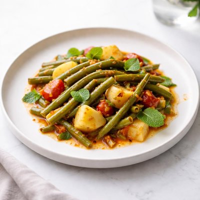 Image of Greek Green Beans Braised with Mint and Potatoes