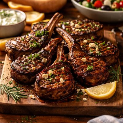 Image of Greek Grilled Lamb Chops in Wine and Honey Marinade
