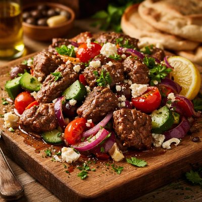 Image of Greek Inspired Beef with Feta Cheese and Vegetables