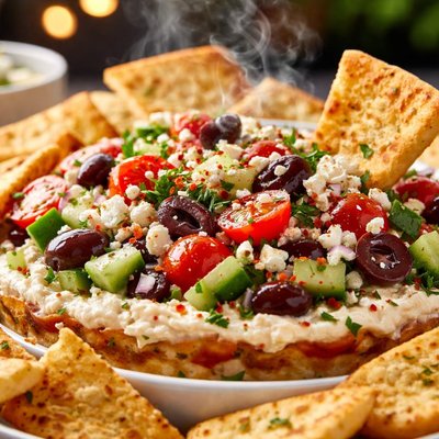 Image of Greek Layered Dip with Pita Chips
