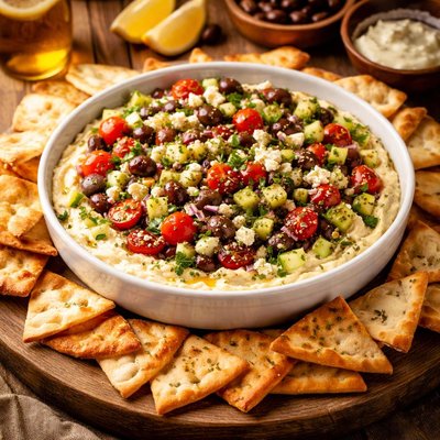 Image of Greek Layered Dip with Pita Crisps