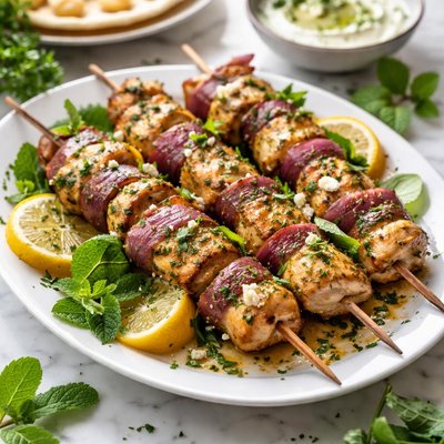 Image of Greek Lemon Chicken Kabobs with Mint Marinade