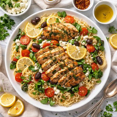 Image of Greek Lemon Chicken with Angel Hair Pasta