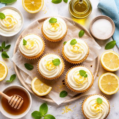 Image of Greek Lemon Cupcakes with Greek Yogurt and Olive Oil