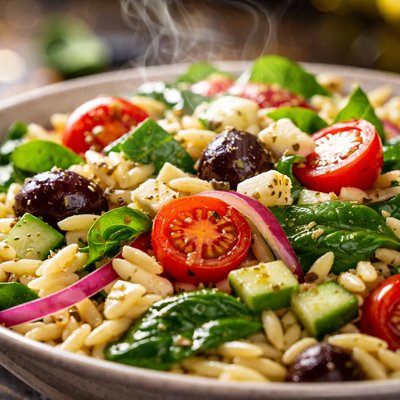 Image of Greek Orzo Pasta Salad with Spinach