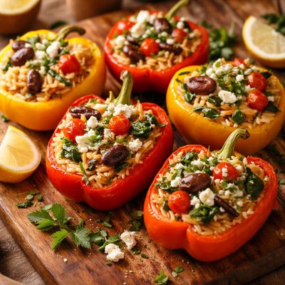 Image of Greek Orzo Stuffed Peppers