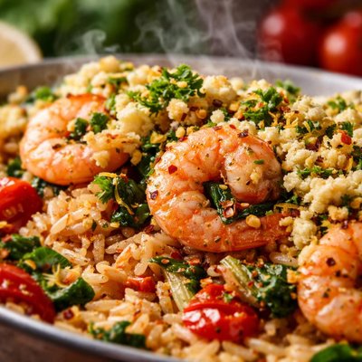 Image of Greek Rice and Shrimp Bake with Feta Crumb Topping