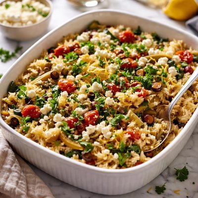 Image of Greek Rice Casserole W Feta and Artichokes
