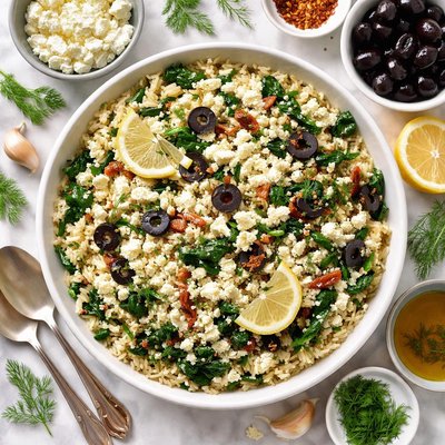 Image of Greek Rice with Spinach Feta and Black Olives