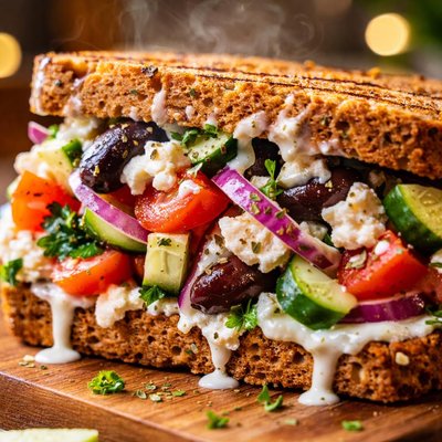 Image of Greek Salad Sandwich with Creamy Lemon Dressing