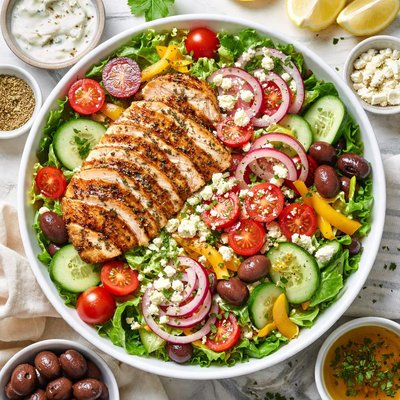 Image of Greek Salad with Oregano Marinated Chicken