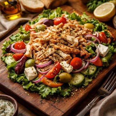 Image of Greek Salad with Shredded Chicken