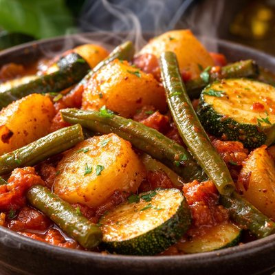 Image of Greek Stewed Potatoes Green Beans and Zucchini