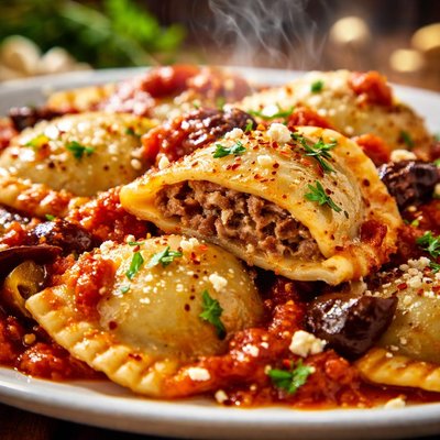 Image of Greek Style Beef and Cheese Ravioli