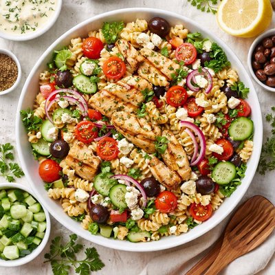 Image of Greek Style Chicken Pasta Salad