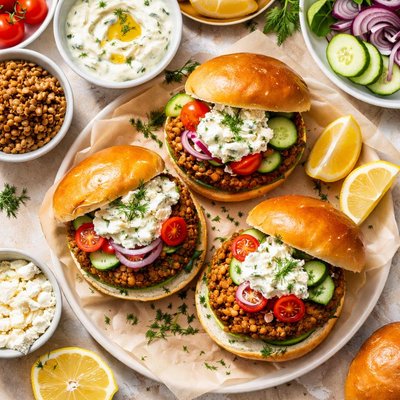 Image of Greek Style Lentil Burgers with Tzatziki Sauce