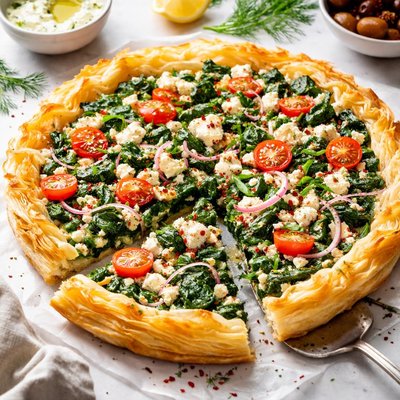 Image of Greek Style Spinach Pizza with Phyllo Crust