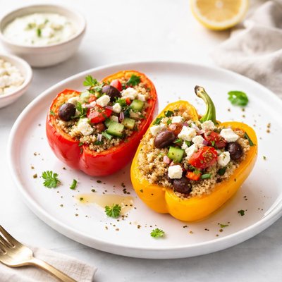 Image of Greek Style Stuffed Bell Peppers with Quinoa