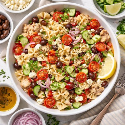 Image of Greek Style Tuna and Bow Tie Pasta Salad
