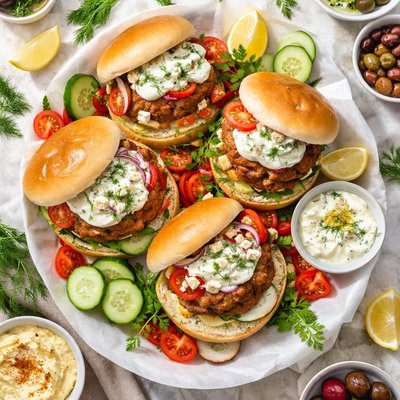 Image of Greek Turkey Burgers with Yogurt Sauce