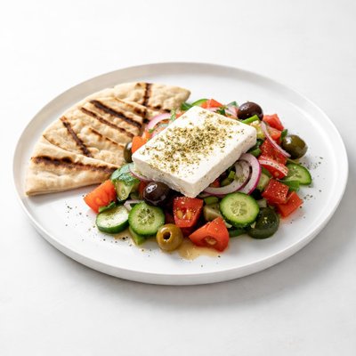 Image of Greek Village Salad with Grilled Pita Bread