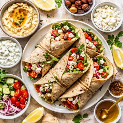 Image of Greek Wraps with White Bean Hummus