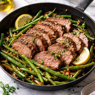Image of Green Bean and Eye of Round Steak Skillet